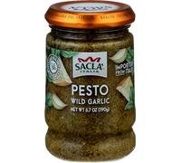 SACLA Wild Garlic Pesto Sauce | Basil & Wild Garlic Italian Pesto with Parmigiano Reggiano & Pecorino Romano Cheeses | 6.7 oz Glass Jar | Non-GMO Gourmet Sauce Imported from Italy