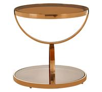 saclateni round brown glass side table with rose gold frame