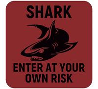 SACOINK Shark Metal Tin Sign,Enter at Your own Risk,for Beach,Pool,Garage,Basement,Pub,Wall Art Sign