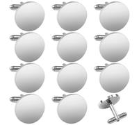 Sacolin 12 Pcs Silver Tone Cuff Links For Men, Stainless Steel Cufflinks With Polished Mirror Finish, Round, Simple Button Design, Bullet Closure For Shirts