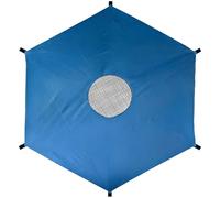 Sacolin 14 Ft Trampoline Sun Shade Cover, Blue 6-Pole, with Sun Protection Coating, Breathable Center Mesh, Made of Sturdy Polyester Fabric, 12.8 Ft Diagonal, 11.2 Ft Opposite Side