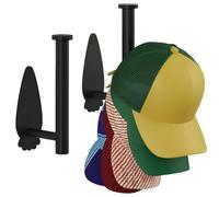 Sacolin 2 Pcs Hat Hooks, Self Adhesive Hat Hanger for Baseball Caps, Carbon Steel Hat Racks, 6.3 X 2 X 0.4 in, Black