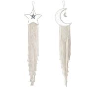 Sacolin 2 Pcs Moon Star Wall Hanging, Cotton Macrame Boho Decor, Nordic Style, for Bedroom Nursery Wedding