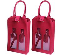 Sacolin 2 Pcs Red Wine Tote Bag, Felt Gift Bags for Double Bottles with Windows, 13.4 in / 34 Cm Height, Reusable Carrier, Sturdy Handle for Champagne, Holiday, Wedding, Birthday