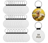 Sacolin 30 Pcs Sublimation Keychain Blanks with Metal Rings Pu Leather Double-Sided, DIY Presents, Heat Transfer Keychains