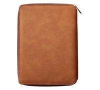 Sacolin A5 6-Ring Binder Notebook, Pu Leather Zippered Portfolio, 200 Pages, Brown, 10.1 X 7.3 in for Business Travel