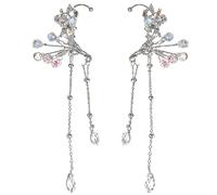 Sacolin Fairy Elf Ear Cuffs, Non-Pierced Metal And Crystal Earrings, Brides' Elegant Crystal Tassel Ear Cuffs, For Unique Fashion Statements, Delicate Patterns