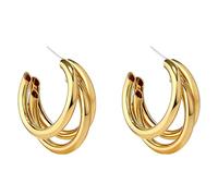 Sacolin Fashionable Dangle Earrings For Women, Gold Three Layer Stacked Round Design, Lightweight, 1.4 In / 3.5 Cm