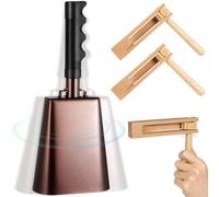Sacolin Instrument Cheering Percussion Musical, 3 Pcs Noise Maker Kit for Parties, Sports Events, Weddings, 10 in Metal Cowbell and Ratchet Wooden