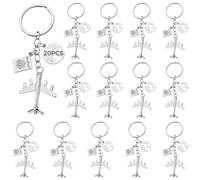 Sacolin Keychains Airplane Earth 20 Pcs, Pilots For Travelers, Compass World Map Passport, Silver Aircraft Globe Keyrings, Adventure Lovers, Attendants Flight For Set Keychain Travel