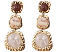 Sacolin Multicolor Three-Tier Dangle Earrings For Women, Geometric Gold Tone Alloy Design, Retro Style With Hammered Texture