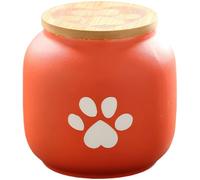 Sacolin Pet Cremation Urn, 16.9 Oz Orange, Paw Pattern Ceramic, Dog Cat Ashes, Wooden Lid, Keepsake, Moisture-Proof, 4.1 X 3.7 in