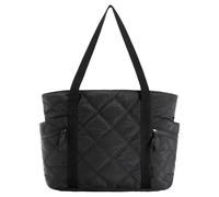 Sacolin Quilted Tote Bag, Women's Handbag in Black, Lightweight Taslon with Splashproof Finish, Wide Open Top for Travel, Work and Commute, Fits Multiple Laptops, 13.8 x 11 x 6.3 in