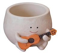 Sacolin Smily Face Planter Pot, Creative Resin Head Planter for Succulents, Cute Flower Pot Ornament, Guitar Design, Weather-Resistant, Versatile Size for Indoor Outdoor Home Decor