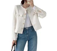 Sacos De Mujer para Vestir Elegantes Elegant Cropped Tweed Blazer Fall Winter Jacket Business Casual Outfit Beige Medium
