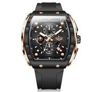 SACOSDING Mens Watches,Unique Rectangular Quartz Analog Watch,Outdoor Sports Multi-Function Watch,Chronograph/Waterproof/Luminous/Calendar,Durable Silicone Strap Mens Casual Watches(Black & Gold)