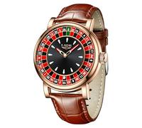 SACOSDING Roulette Wheel Watches for Men with Ball, 45MM Big Face Quartz Analog Casino Themed Watch, 3ATM Waterproof Glowing Brown Leather Men's Wrist Watches, Casual Dress Relojes para Hombres