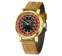 SACOSDING Roulette Wheel Watches for Men with Ball, 45MM Big Face Quartz Analog Casino Themed Watch, 3ATM Waterproof Glowing Brown Leather Men's Wrist Watches, Casual Dress Relojes para Hombres
