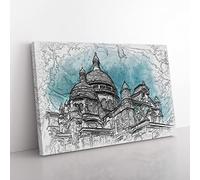 Sacre Coeur In Paris France In Abstract Modern Art Canvas Wall Art Print Ready to Hang, Framed Picture for Living Room Bedroom Home Office Décor, 50x35 cm (20x14 Inch)