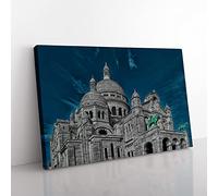 Sacre Coeur Paris France Modern Canvas Wall Art Print Ready to Hang, Framed Picture for Living Room Bedroom Home Office Décor, 50x35 cm (20x14 Inch)