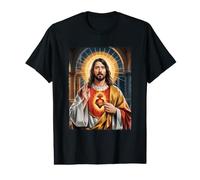Sacred a Heart Jesus Christ Savior Halo Religious Faith Value Graphic T-Shirt