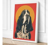 Sacred Basset Hound Retro Canvas Wall Art Print 18x12 Inch (46 x 30 cm)