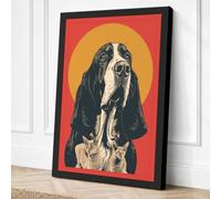 Sacred Basset Hound Retro Canvas Wall Art Print 18x12 Inch (46 x 30 cm)