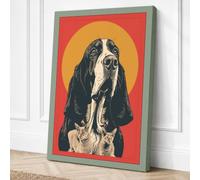 Sacred Basset Hound Retro Canvas Wall Art Print 24x16 Inch | Ready to Hang, Gallery Wrapped, Fade-Resistant Inks, Securely Packaged, UK Made