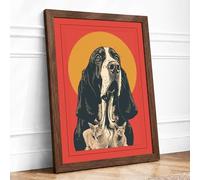 Sacred Basset Hound Retro Framed Wall Art Print A1 (84.1×59.4cm) Walnut, Wall Decor for Living Room, Bedroom, Office & Home, Ready to Hang, Art Gift
