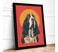 Sacred Basset Hound Retro Framed Wall Art Print A2 (59.4×42cm) Black, Wall Decor for Living Room, Bedroom, Office & Home, Ready to Hang, Art Gift