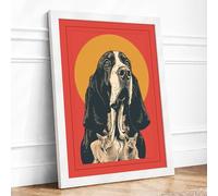 Sacred Basset Hound Retro Framed Wall Art Print A2 (59.4×42cm) White, Wall Decor for Living Room, Bedroom, Office & Home, Ready to Hang, Art Gift
