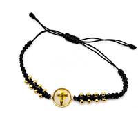 Sacred Bracelet Our Lord Jesus Christ Crucified Holy Icon Protection Wristband Unisex Handmade Golden Beads Adjustable Size by Zaraleas