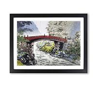 Sacred Bridge In Nikko By Tsuchiya Koitsu Asian Japanese Framed Print | A3 Black Framed Wall Art | Ready to Hang | Asian Cityscape Picture | Living Room Bedroom Lounge Office