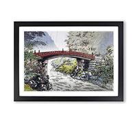 Sacred Bridge in Nikko by Tsuchiya Koitsu Framed Print | A2 Black Framed Wall Art | Ready to Hang | Modern Cityscape Picture | Living Room Bedroom Lounge Office