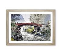 Sacred Bridge in Nikko by Tsuchiya Koitsu Framed Print | A2 Oak Framed Wall Art | Ready to Hang | Modern Cityscape Picture | Living Room Bedroom Lounge Office