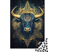 Sacred Bull Symbol Challenging & Brainteasing Puzzle: Ornate Bull Head Artwork for Adults & Kids Age 12 Years Up 52x38cm/1000pcs