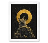 Sacred Cat Under Stars Japandi Framed Wall Art Print A1 (84.1×59.4cm) White, Wall Decor for Living Room, Bedroom, Office & Home, Ready to Hang, Art Gift