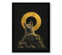 Sacred Cat Under Stars Japandi Framed Wall Art Print A2 (59.4×42cm) Black, Wall Decor for Living Room, Bedroom, Office & Home, Ready to Hang, Art Gift