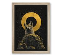 Sacred Cat Under Stars Japandi Framed Wall Art Print A4 (29.7×21cm) Oak, Wall Decor for Living Room, Bedroom, Office & Home, Ready to Hang, Art Gift