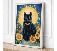 Sacred Cat with Sunflowers Canvas Wall Art Print 18x12 Inch (46 x 30 cm)