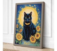 Sacred Cat with Sunflowers Canvas Wall Art Print 24x16 Inch (61 x 41 cm)