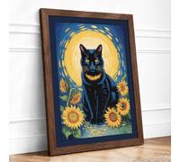 Sacred Cat with Sunflowers Eclectic Framed Wall Art Print A1