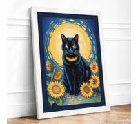 Sacred Cat with Sunflowers Eclectic Framed Wall Art Print A2 (59.4×42cm)