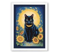 Sacred Cat with Sunflowers Eclectic Framed Wall Art Print A3 (42×29.7cm) White, Wall Decor for Living Room, Bedroom, Office & Home, Ready to Hang, Art Gift