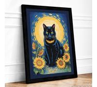 Sacred Cat with Sunflowers Eclectic Framed Wall Art Print A4 (29.7×21cm)