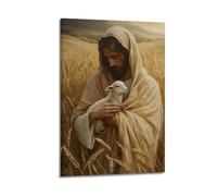 Sacred Christian Easter Hanging Paintings Wall Art, Jesus The Good Shepherd Holding A Lamb Canvas Print Oil Painting, Classic Easter Home Wall Decor 08x12inch(20x30cm)