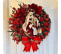 Sacred Christmas Wreath with Lights, Lighted Nativity Scene Christmas Wreath, LED Nativity Scene Front Door Christmas Wreath Decoration