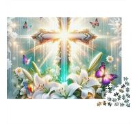 Sacred Cross Light 1000-Piece Jigsaws Puzzles Glowing Cross Challenging Puzzle Games for People with Stress And Anxiety 38x26cm/1000pcs