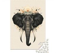 Sacred Elephant Vector Portrait with Tribal Crown Puzzle 1000 Pieces for Adults, Elephant Themed Theme Puzzle, Family Puzzle Night Activity, 38x26cm/1000pcs