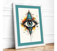 Sacred Eye Geometry Abstract Framed Wall Art Print A1 (84.1×59.4cm) White, Wall Decor for Living Room, Bedroom, Office & Home, Ready to Hang, Art Gift